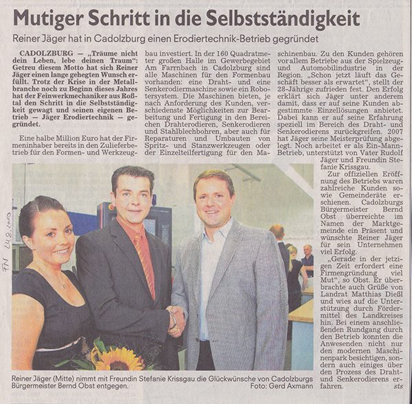Geschäftsgründung 2010 mit dem Bürgermeister von Cadolzburg