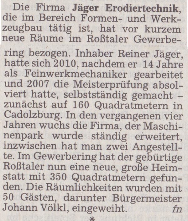 Pressebericht zur Eröffnungsfeier in Roßtal 2014