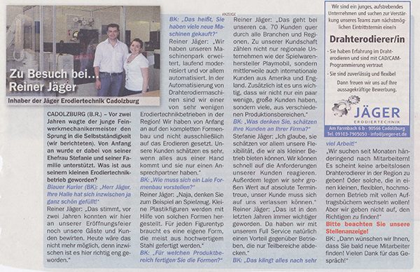 Betriebsinterview im Blauen Kurier 2012